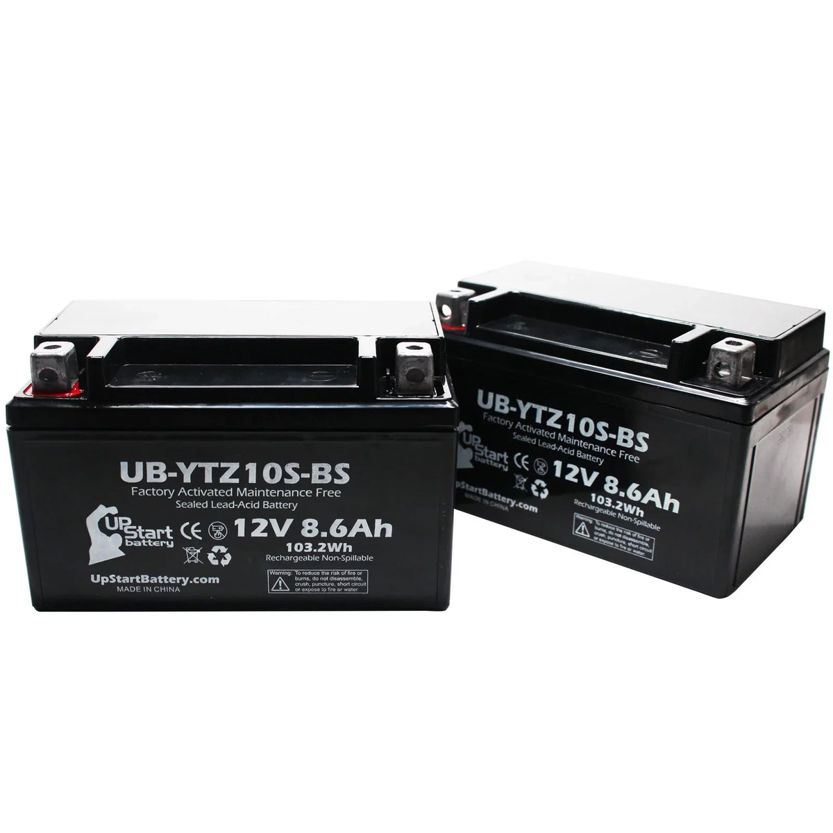 2-Pack UpSizetart Battery Replacement 2011 Yamaha YZF-R1 1000CC Factory Activated, Maintenance Free, Motorcycle Battery - 12V, 8.6Ah, UB-YTZ10Size-BSize