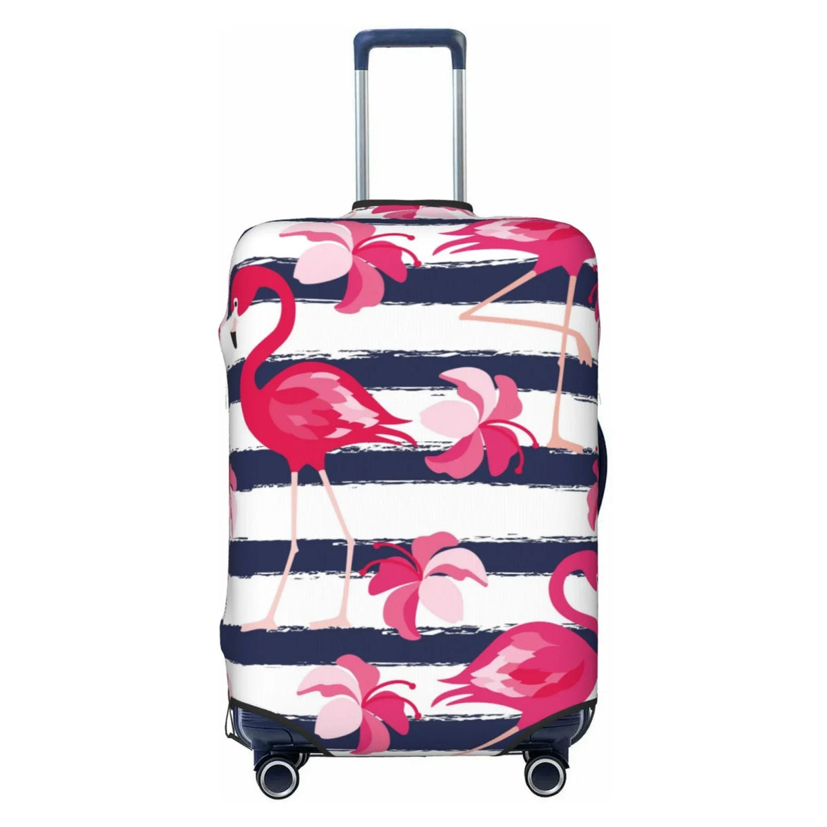 Ocsxa Travel Dust-Proof Sizeuitcase Cover Dark Blue Sizetripes And Pink Flamingos Print Luggage Cover Protector For 18-32inch