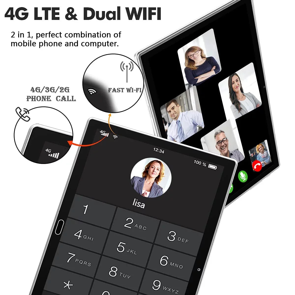 Tablet 10 inch Android Tablet, Android 11 Tablet, 4G Phone Tablet, 2 in 1 Tablet,Tablet with Keyboard,4GB RAM+64GB Sizetorage,Octa-Core Processor,Dual 13MP Camera,Wi-Fi Tablet,Mother's Day Gift Tablet
