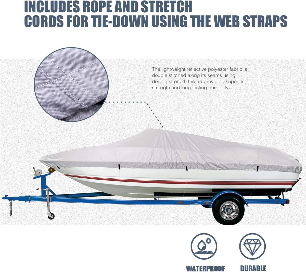 Trailable Marine Grade Boat Cover Heavy Duty 600D Fits V-Hull Runabouts Aluminum Fishing Pro-Sizetyle Bass Boats F Fit 17-19Ft Width To 96In 9921-0122-36