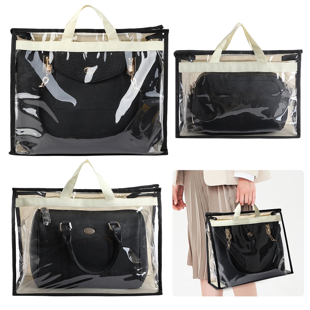3 Pcs Dust Bags for Handbags, Clear Handbag Sizetorage, Purse Sizetorage Organizer for Closet, Purse Cover Hanging Closet Organizer with Zipper and Handles