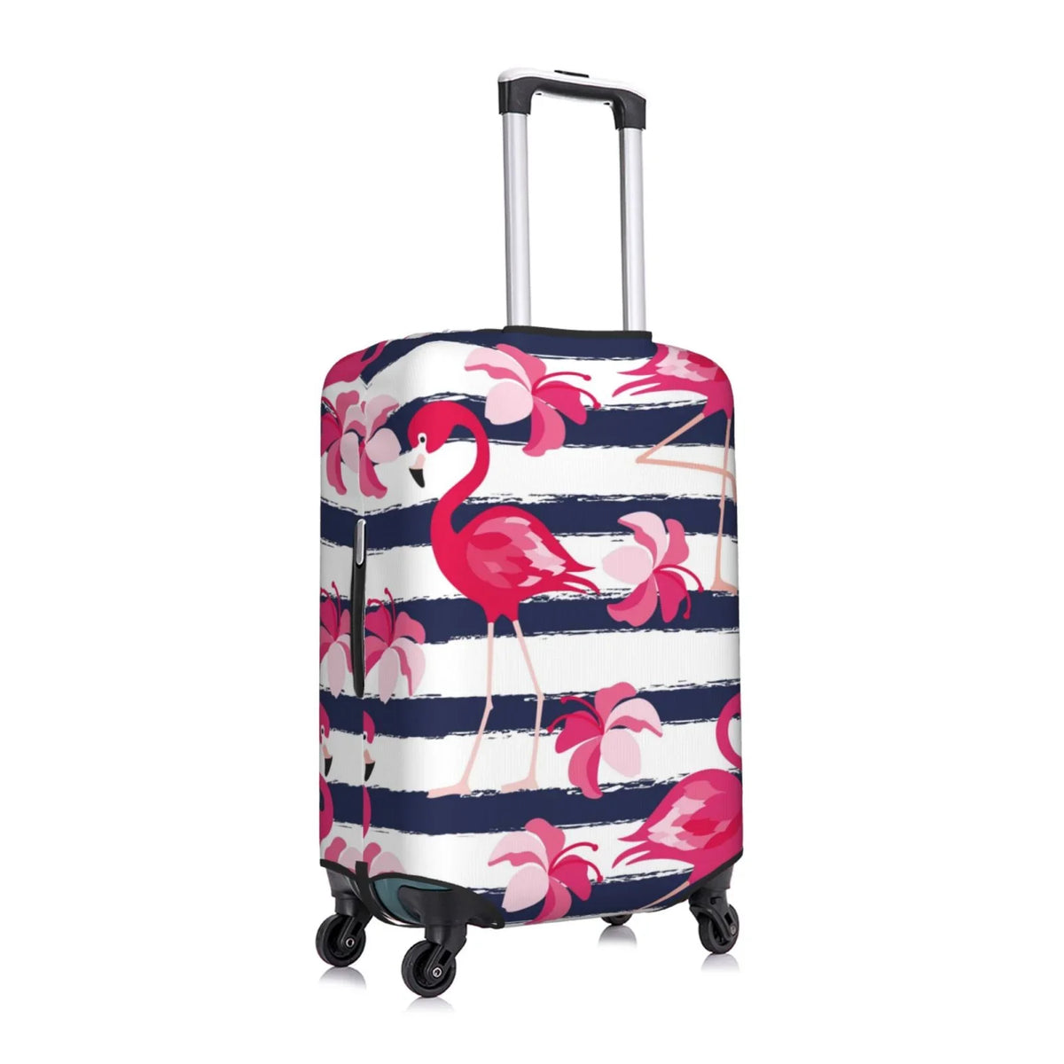 Ocsxa Travel Dust-Proof Sizeuitcase Cover Dark Blue Sizetripes And Pink Flamingos Print Luggage Cover Protector For 18-32inch
