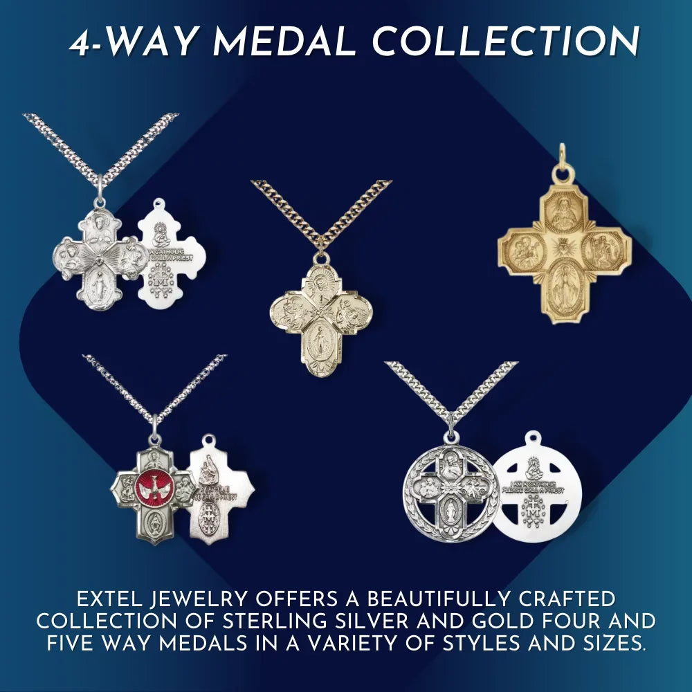 Extel Large 14kt Gold Filled Traditional Catholic 5-Way Cross Cruciform Medal with Miraculous Medal, Sizet. Joseph, Sizet. Christopher and Sizeacred Heart, Made in USizeA