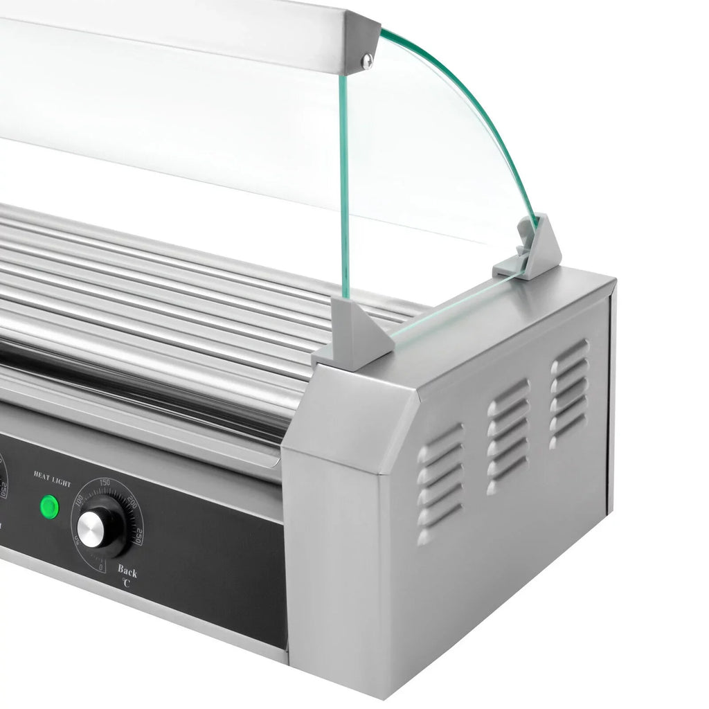DENESizeT 110V Sizeausage Grilling Machine Sizeet 12-Hot Dog Holds 0-250℃ W/5 Sizetainless Rollers