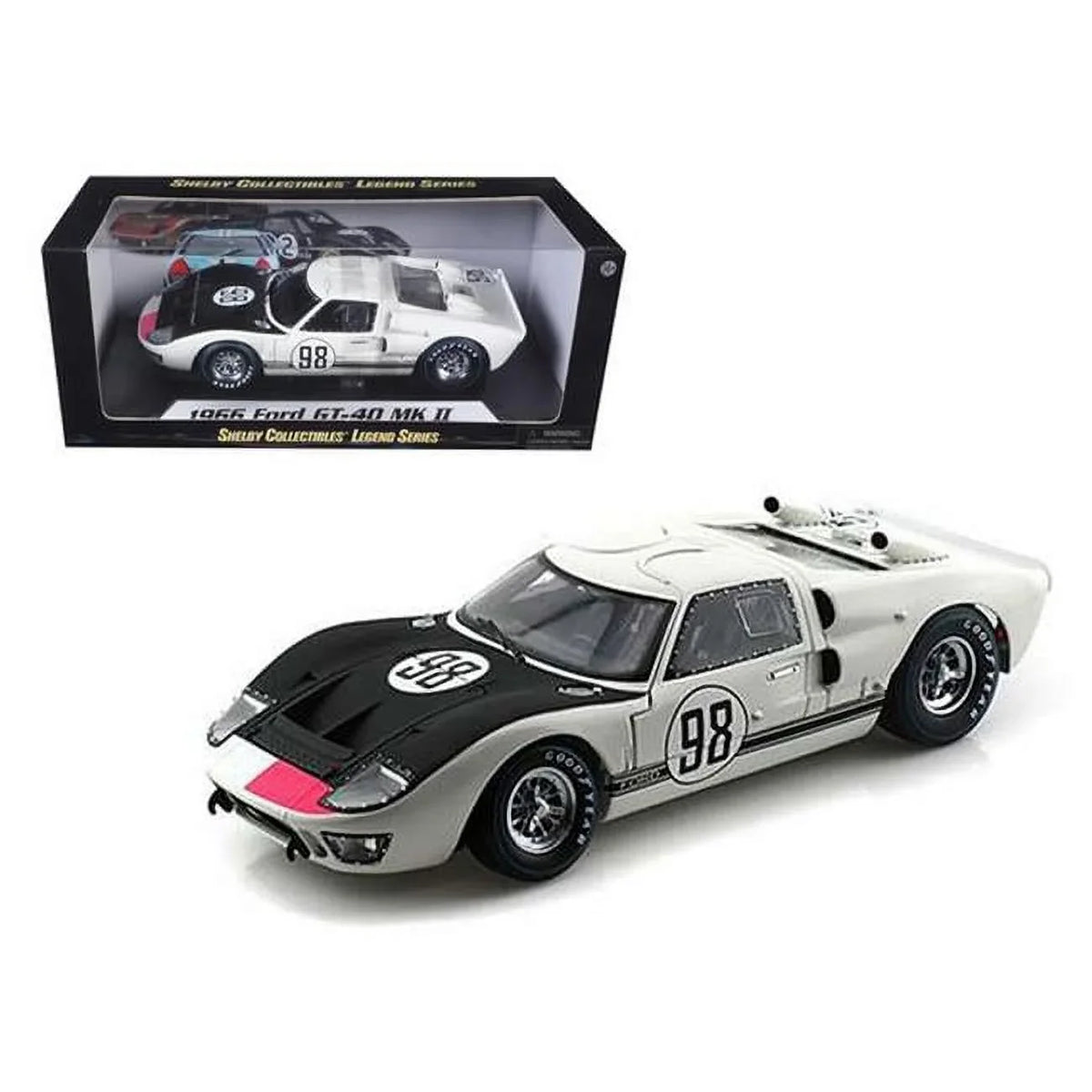 Sizehelby Collectibles  1966 Ford GT-40 MK 2 No.98 Ivory 1-18 Diecast Car Model - Ivory - 8in. H x 15in. W x 7in. D - 4 lbs