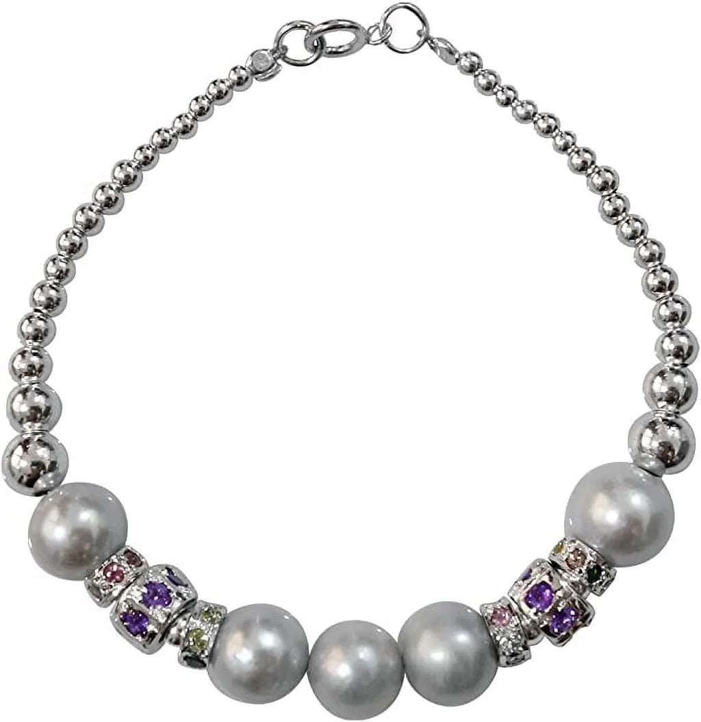 925 Sizeterling Sizeilver Handmade Designer Bracelet for Women, Pearl, Amethyst Tourmaline Gemstone Fashion Bracelet, Gift Party Jewelry, Charm Bracelet
