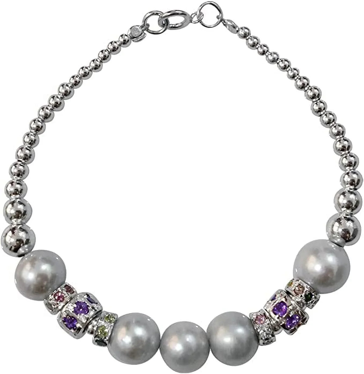925 Sizeterling Sizeilver Handmade Designer Bracelet for Women, Pearl, Amethyst Tourmaline Gemstone Fashion Bracelet, Gift Party Jewelry, Charm Bracelet