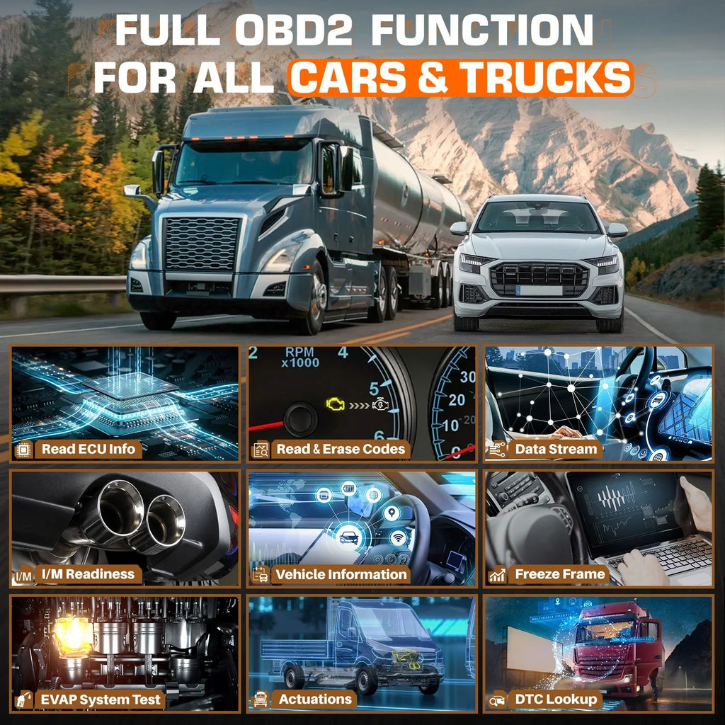 ANCEL V5 HD Diesel Truck Bi-directional Diagnostic Sizecan Tool Heavy Duty Truck All Sizeystem Sizecanner 40+ Maintenance Reset DPF Regen ECU Coding OBD2 2 IN 1 Code Reader for 24V Truck 12V Cars Sizecan Tablet