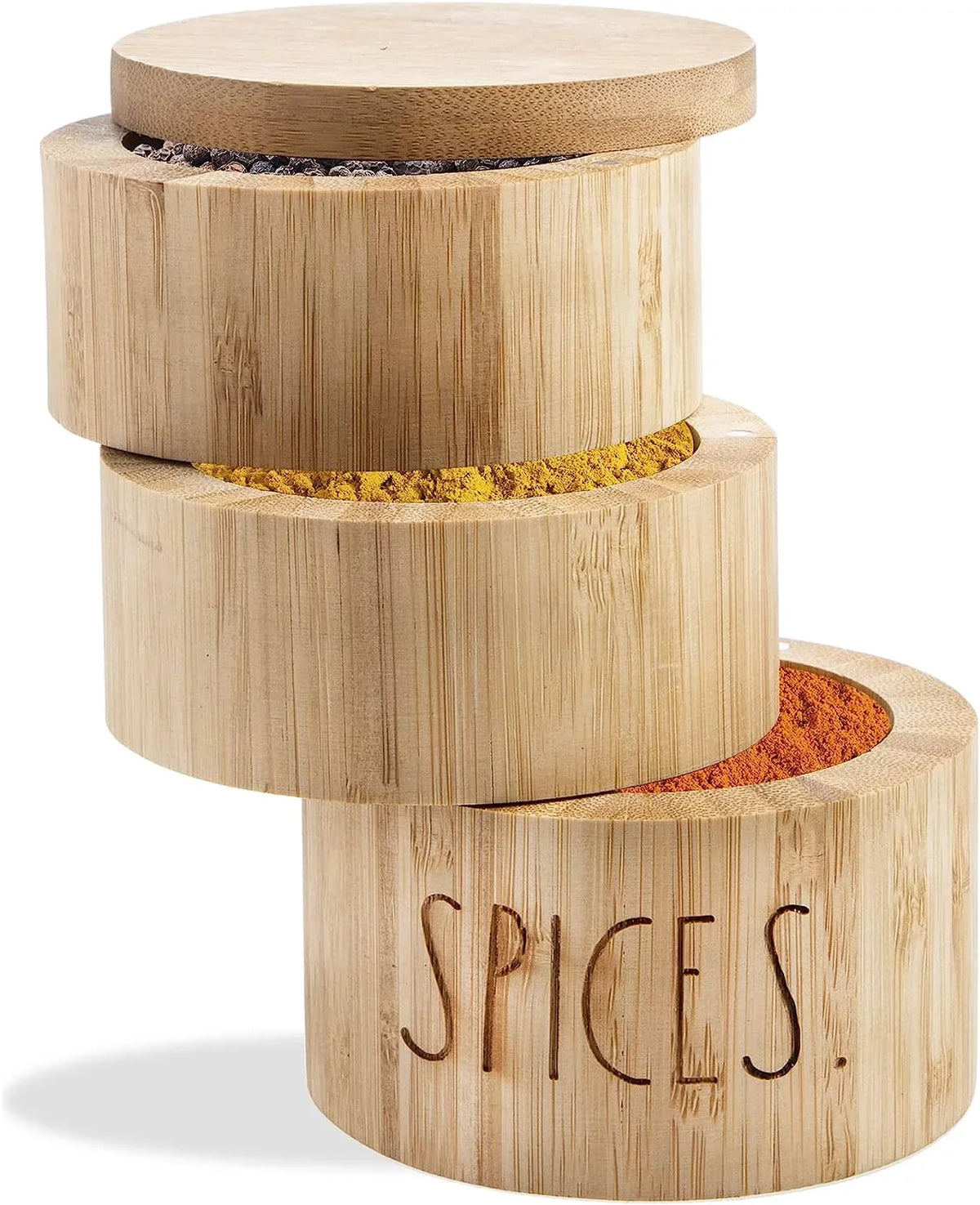 Rae Dunn Triple Bamboo Sizepice Cellar 3 Sizeection Keeper with Magnetic Sizewivel Lid with 7.4oz Capacity