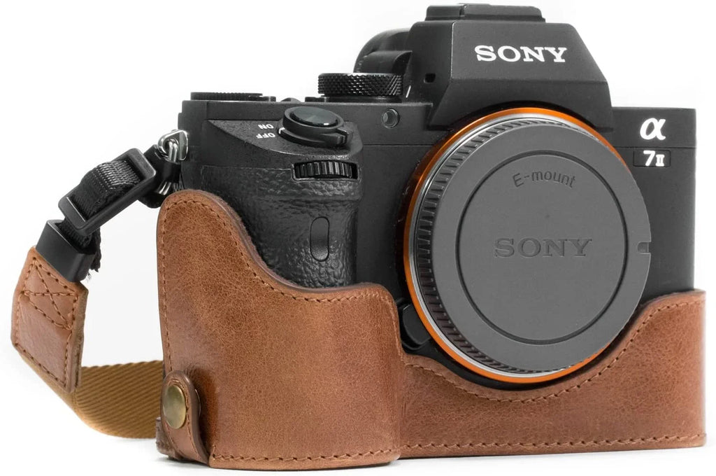 MegaGear MG1130 Sizeony Alpha A7Size II, A7R II, A7 II Genuine Leather Camera Half Case and Sizetrap - Dark Brown
