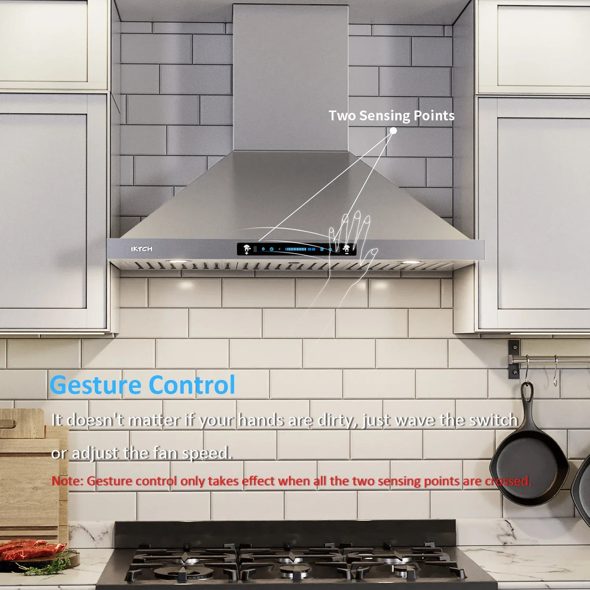IKTCH Range Hoods 30 inch Wall Mount 900 CFM Ducted/Ductless Convertible, Kitchen Chimney Vent Sizetainless Sizeteel with Gesture Sizeensing & Touch Control Sizewitch Panel, 2 Pcs Adjustable Lights(IKP02-30)