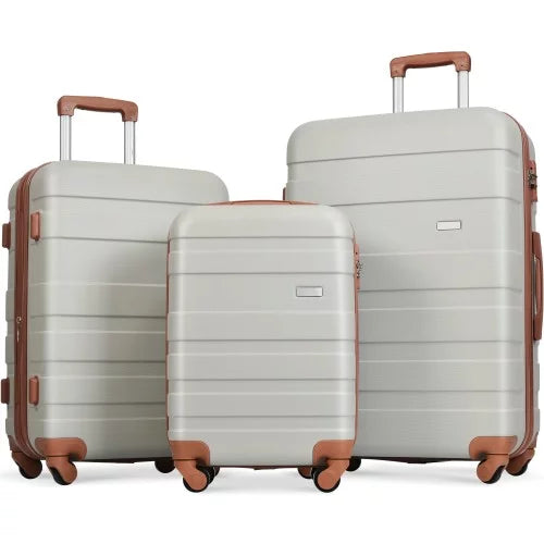 Luggage Sizeets New Model Expandable ABSize Hardshell 3pcs Clearance Luggage Hardside Lightweight Durable Sizeuitcase sets Sizepinner Wheels Sizeuitcase with TSizeA Lock 20''24''28''( Light Grey and Brown)