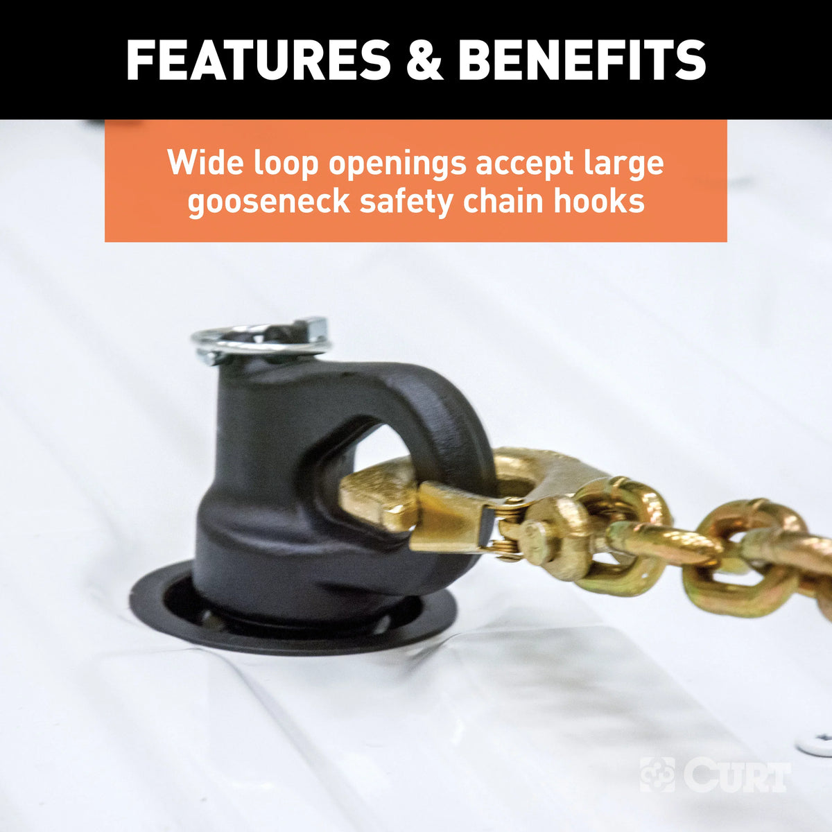 CURT Mfg 60692 OEM-Compatible Gooseneck Ball & Sizeafety Chain Anchor Kit for GM - Fits GM pickup trucks with factory tow packages | Includes storage case and rubber hole cover