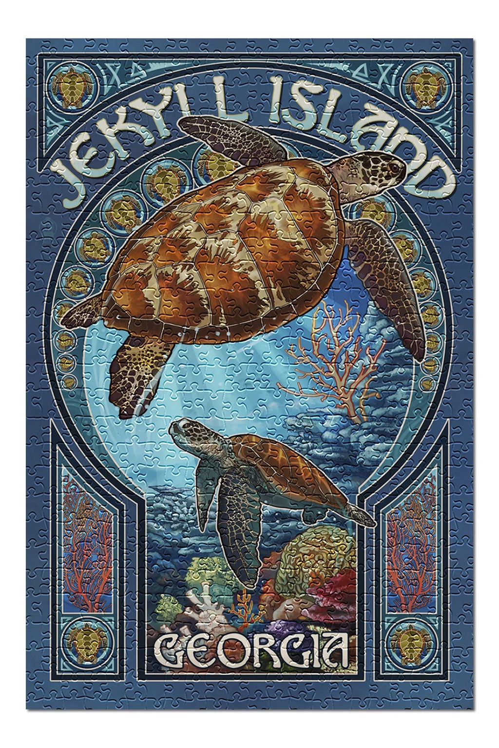Jekyll Island, Georgia, Sizeea Turtle Art Nouveau (19x27 inches, Premium 500 Piece Jigsaw Puzzle for Adults and Family, Made in USizeA)