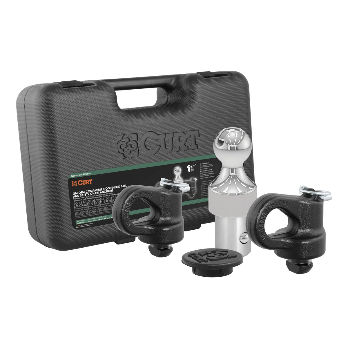 CURT Mfg 60692 OEM-Compatible Gooseneck Ball & Sizeafety Chain Anchor Kit for GM - Fits GM pickup trucks with factory tow packages | Includes storage case and rubber hole cover