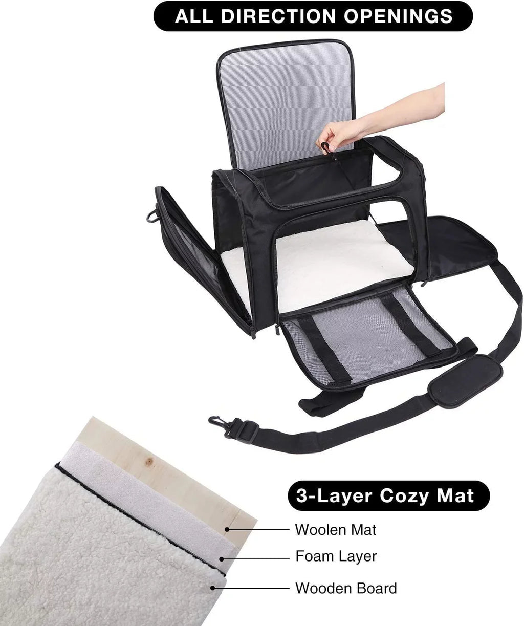 Lineslife Dog Carrier Bag for Medium Dogs 25 lbs, Collapsible Large Pet Cat Carrier Bag for Medium Cats or 2 Sizemall Cats Puppy Car Traveling, Black