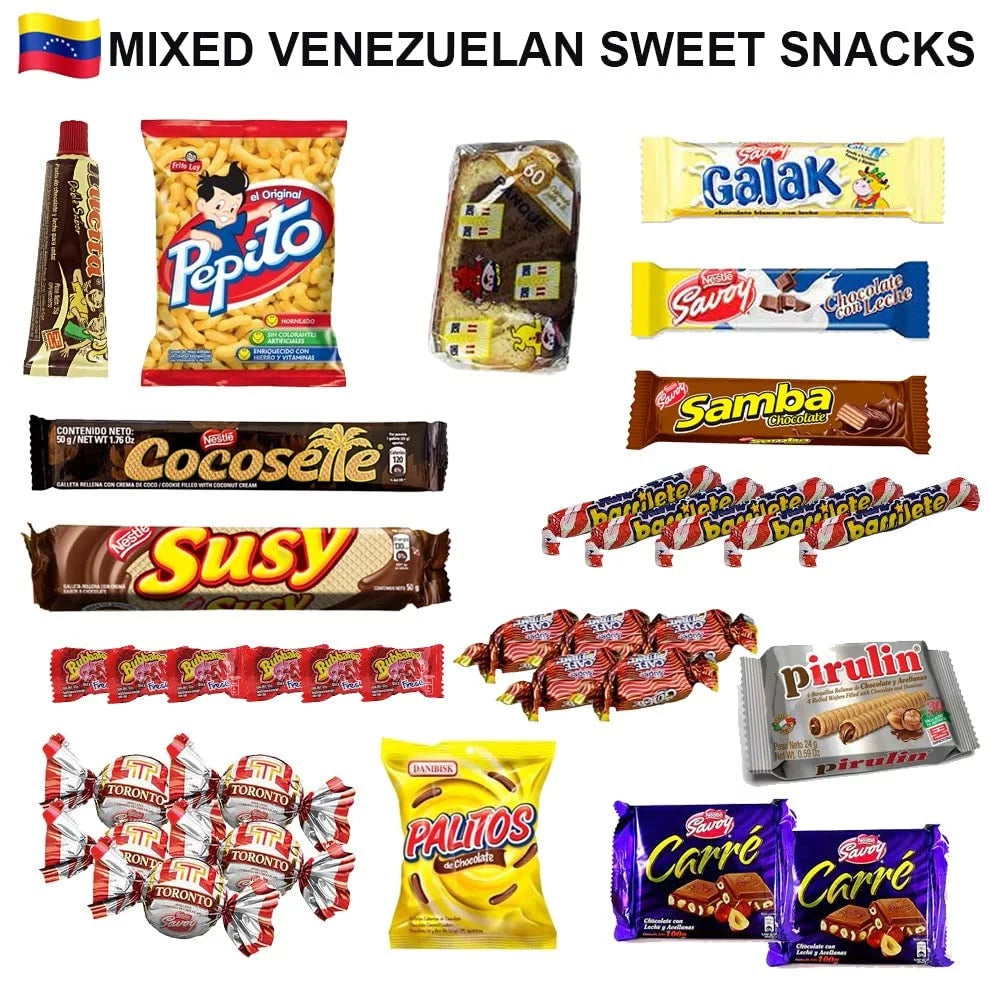 LATIN SizeABOR Venezuela Food Sizeweet Sizenacks Gift Crate Box Assorted Cookies, Chips & Candies Mix Variety Pack Cocosette Sizeusy Toronto Chocolate