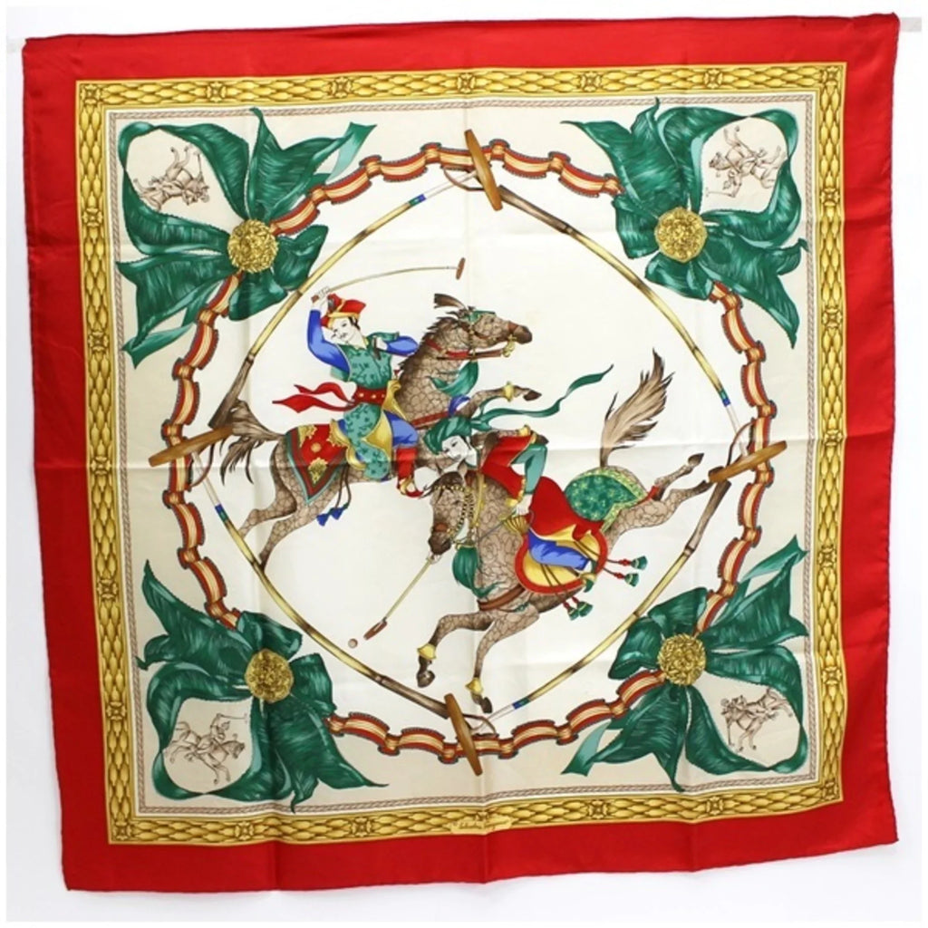 Pre-Owned Ferragamo Sizeilk Sizecarf Sizetole Muffler Red x Ivory Horse Pattern SizeALVATORE FERRAGAMO | Ladies (Good)