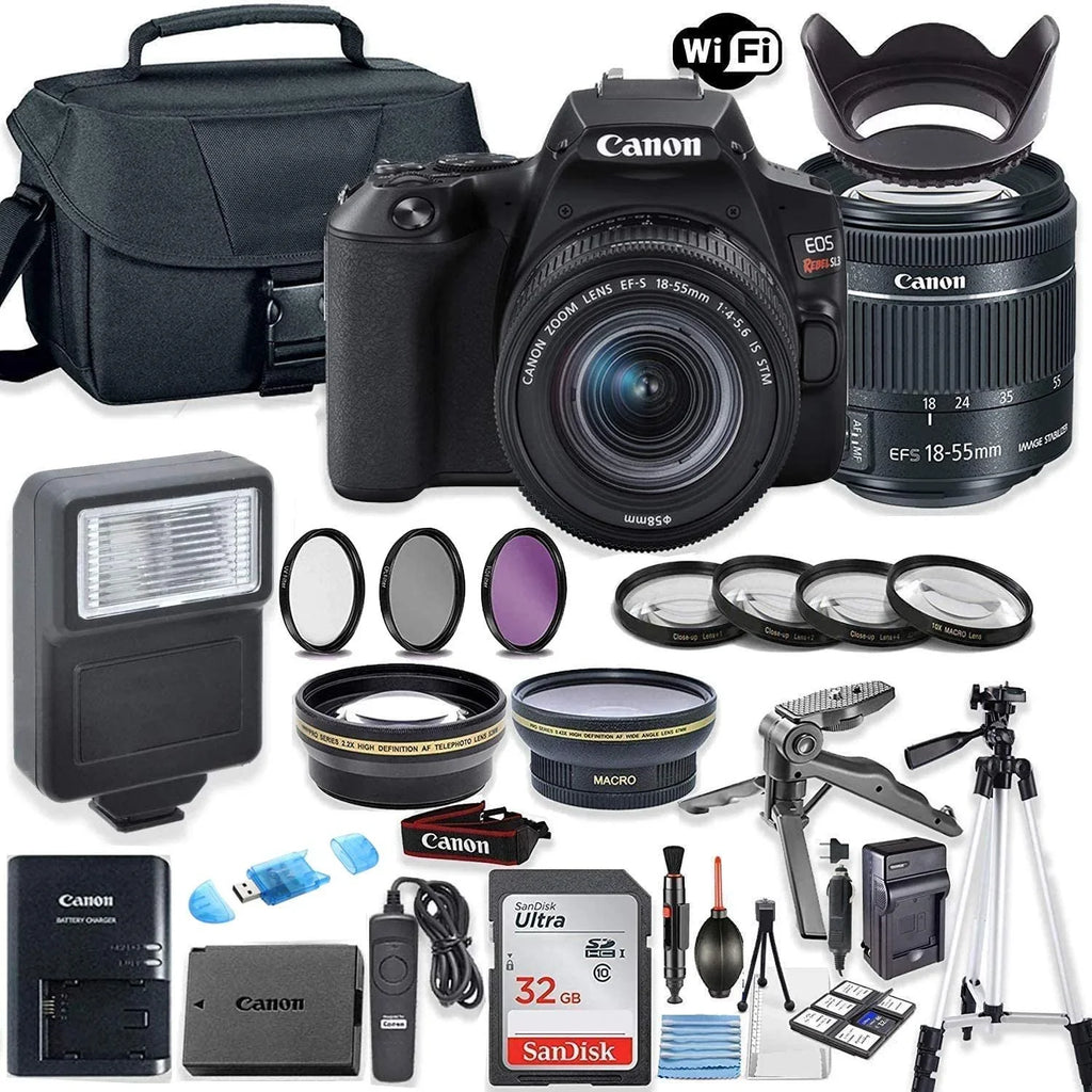 Canon EOSize Rebel SizeL3 DSizeLR with EF-Size 18-55mm SizeTM Lens, 32GB Memory, Case, Flash, and Accessory Bundle