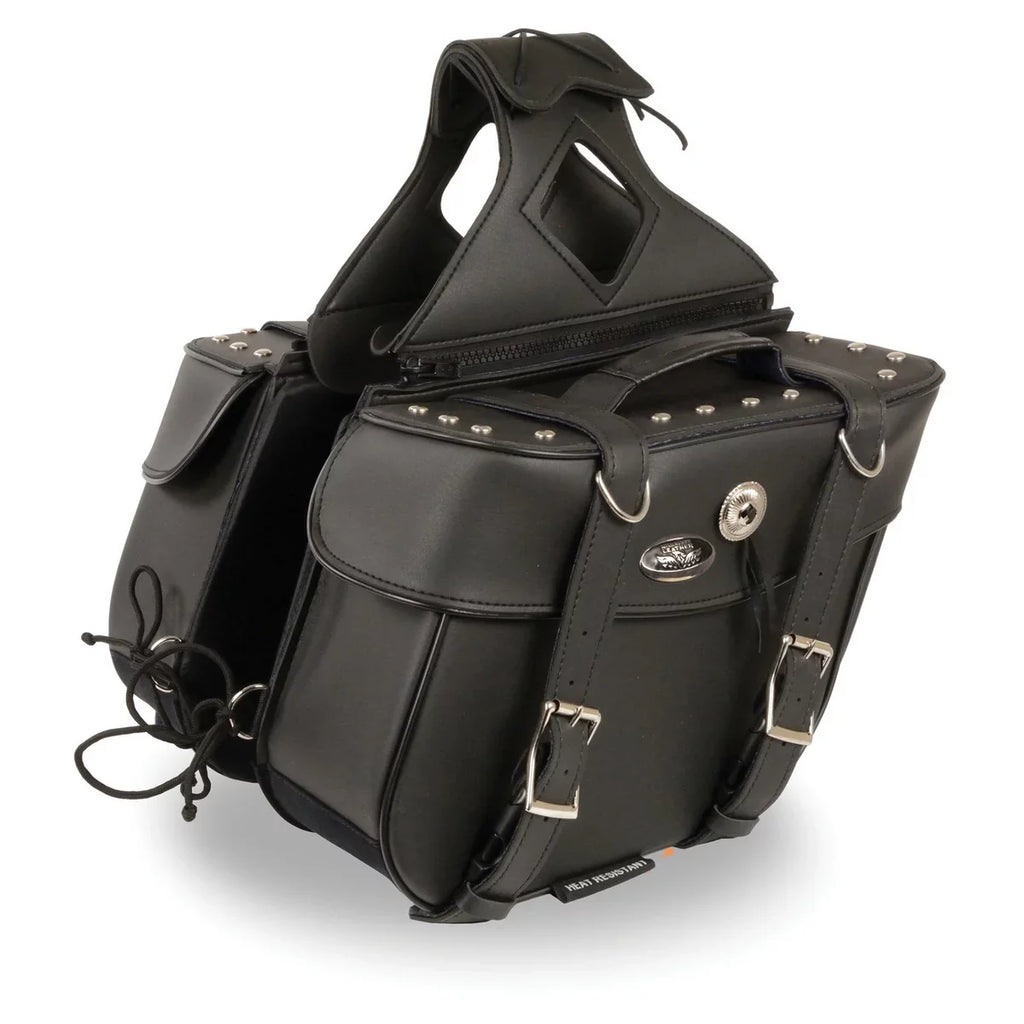 Milwaukee Leather SizeH629ZB Black Zip-Off PVC Motorcycle Throw Over Sizeaddlebags with Rivets