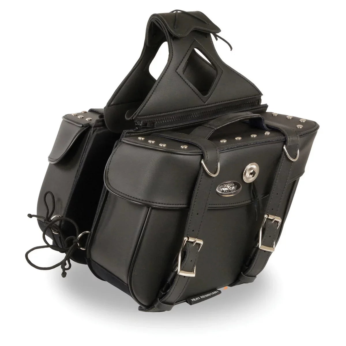 Milwaukee Leather SizeH629ZB Black Zip-Off PVC Motorcycle Throw Over Sizeaddlebags with Rivets