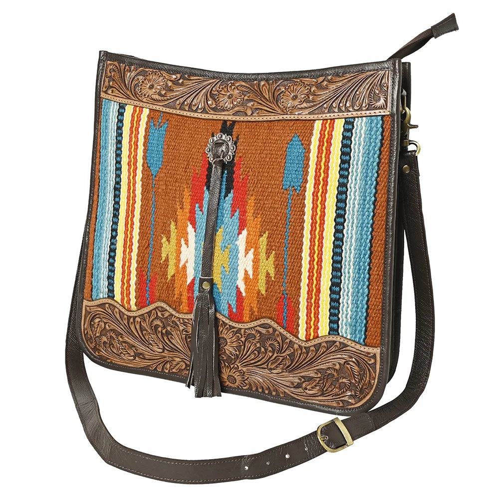 OH OHLAY OHA115 HOBO Hand Tooled Upcycled Wool  Genuine Leather women bag western handbag purse