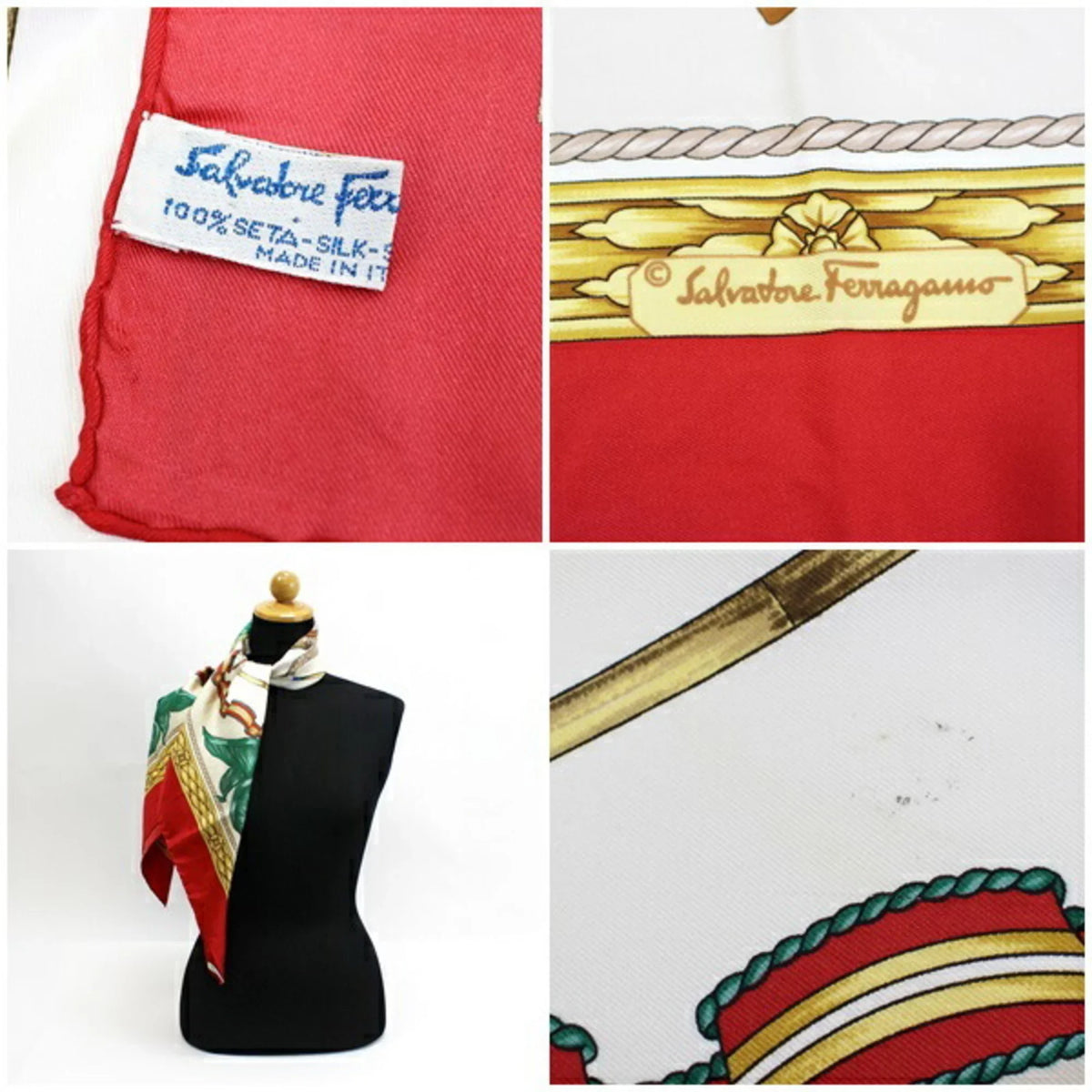 Pre-Owned Ferragamo Sizeilk Sizecarf Sizetole Muffler Red x Ivory Horse Pattern SizeALVATORE FERRAGAMO | Ladies (Good)