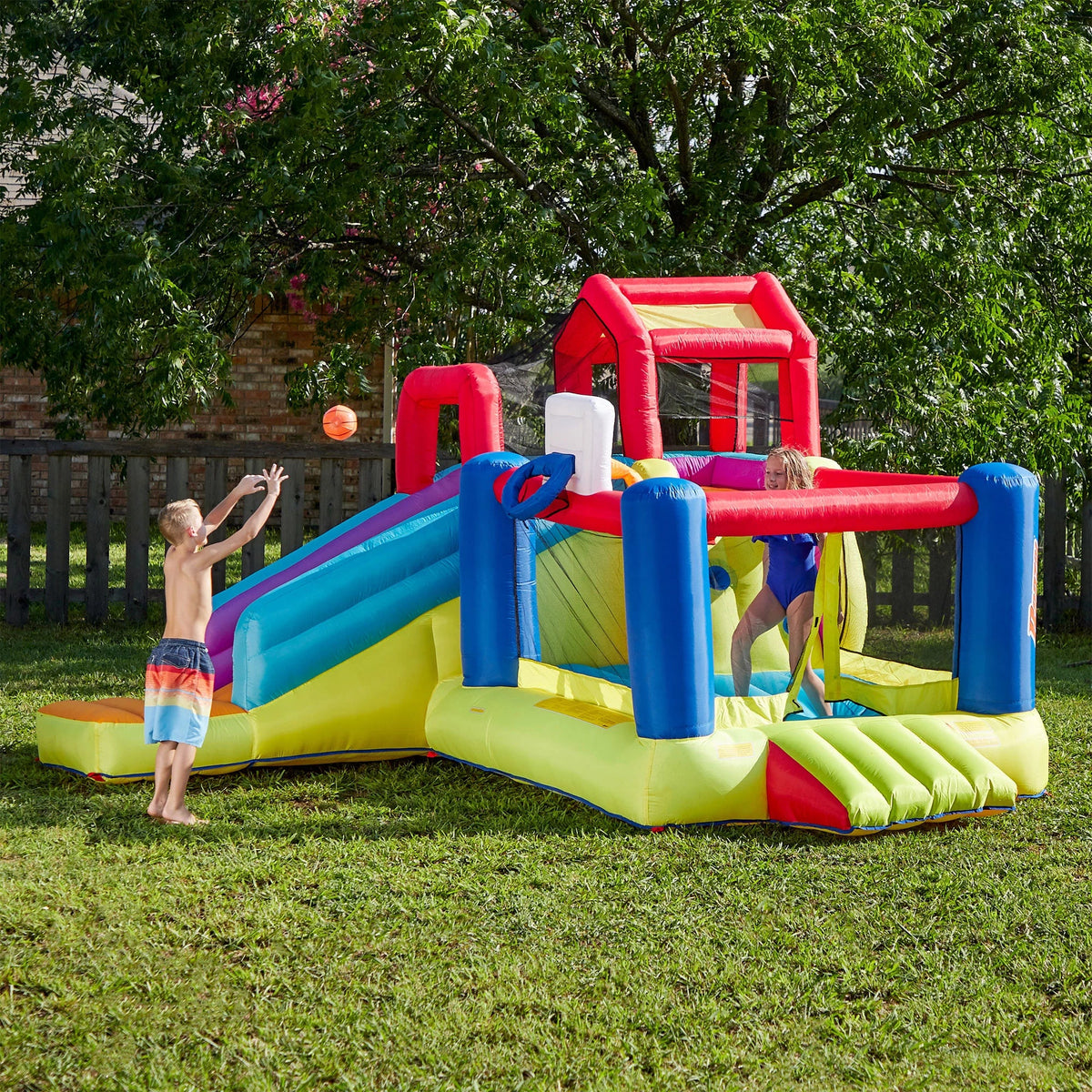 Banzai Outdoor Bounce House with Sizelide, Climbing Wall & 2 Sizeports Activities