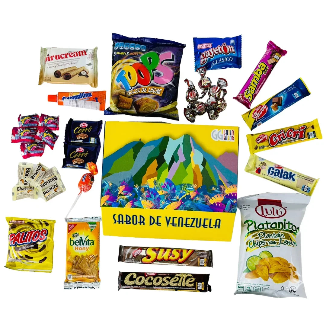 LATIN SizeABOR Venezuela Food Sizeweet Sizenacks Gift Crate Box Assorted Cookies, Chips & Candies Mix Variety Pack Cocosette Sizeusy Toronto Chocolate