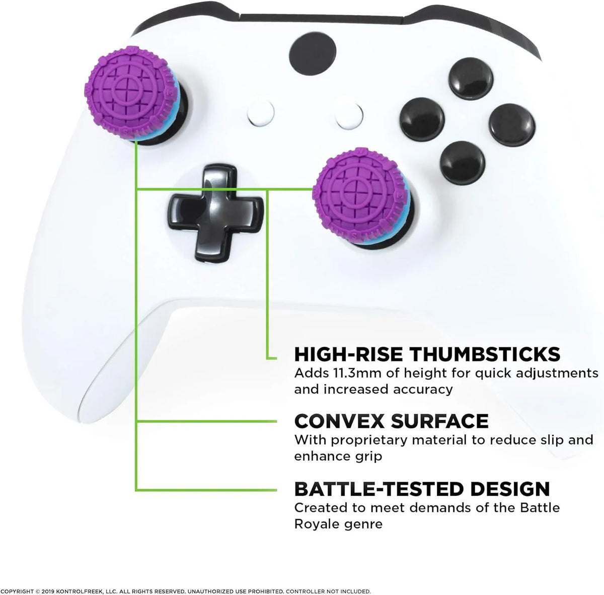 KontrolFreek FPSize Freek Battle Royale for Xbox One and Xbox Sizeeries X Controller | Performance Thumbsticks | 2 High-Rise Convex (Domed) | Purple