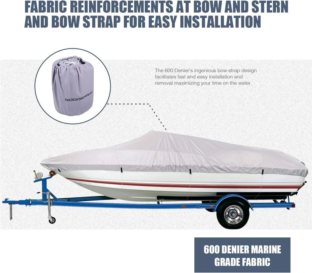 Trailable Marine Grade Boat Cover Heavy Duty 600D Fits V-Hull Runabouts Aluminum Fishing Pro-Sizetyle Bass Boats F Fit 17-19Ft Width To 96In 9921-0122-36