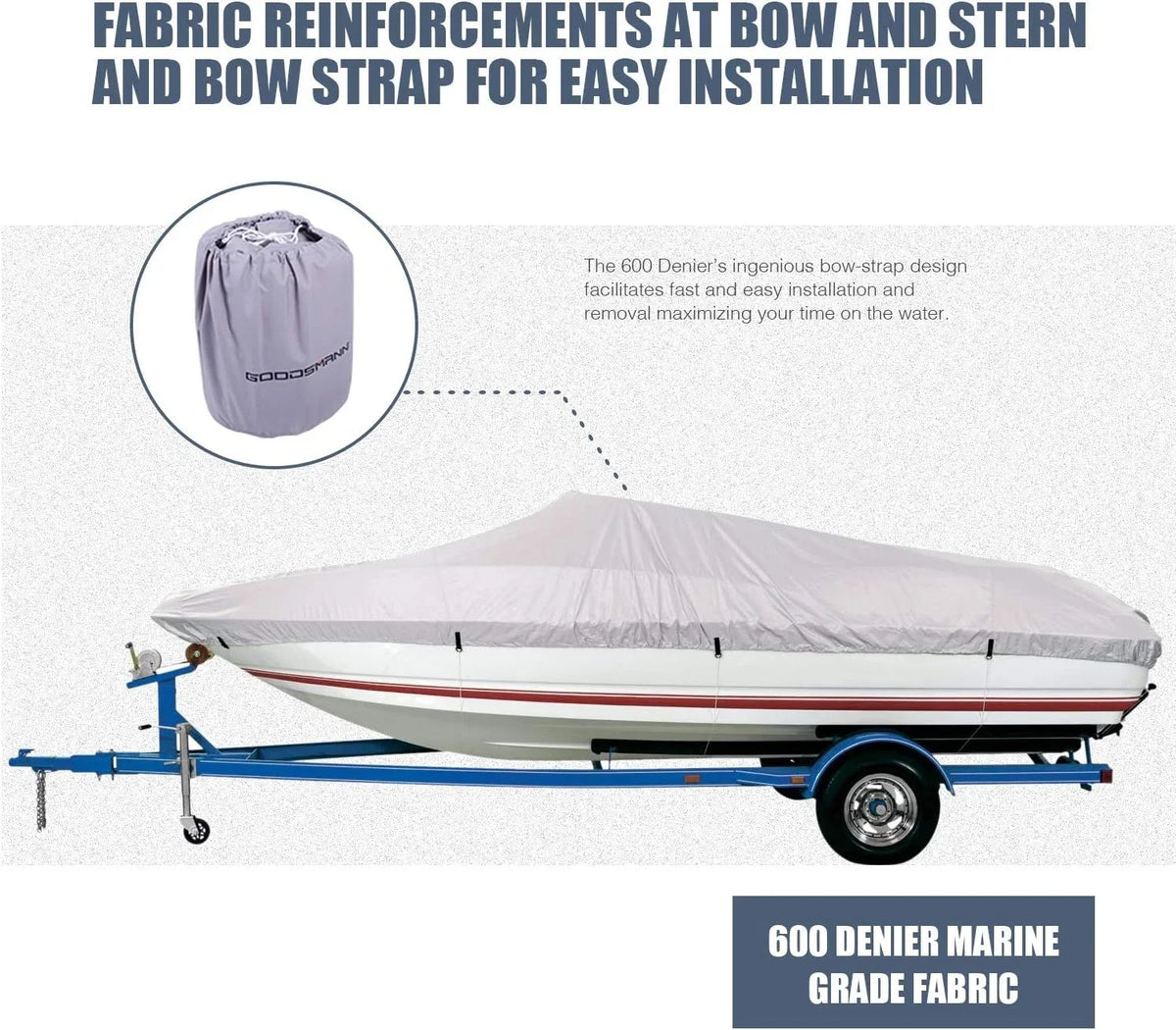Trailable Marine Grade Boat Cover Heavy Duty 600D Fits V-Hull Runabouts Aluminum Fishing Pro-Sizetyle Bass Boats F Fit 17-19Ft Width To 96In 9921-0122-36