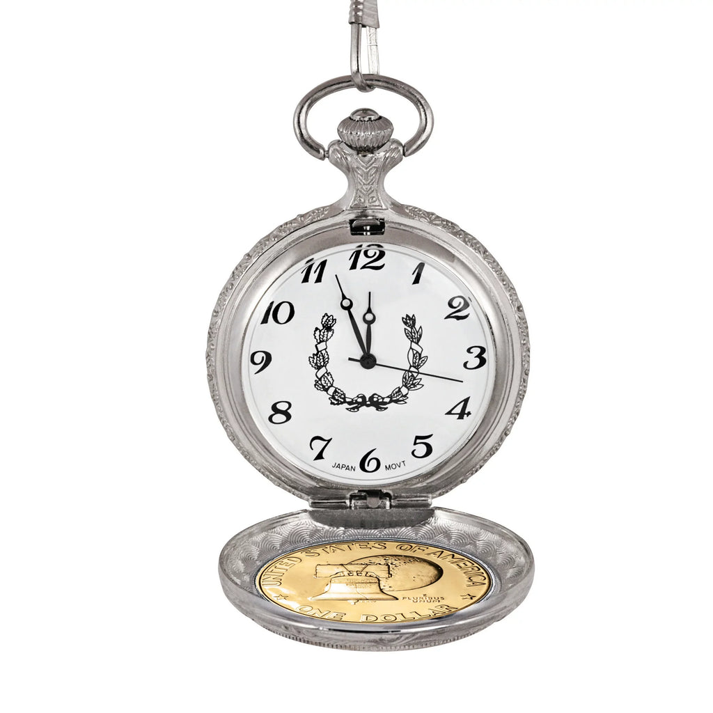American Coin Treasures Moon Landing Eisenhower Bicentennial Dollar Men's Pocket Watch