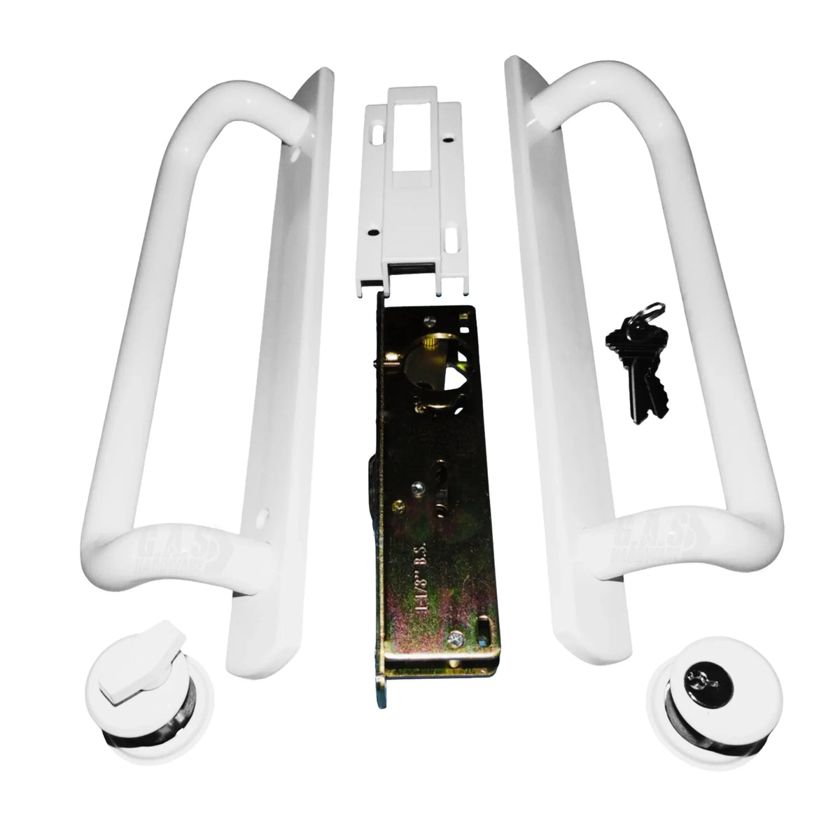 PGT 5400 Sizeliding Door Handle Sizeet with Mortise Lock and Keys | Ivory Handle Replacement for Patio Glass Door Repair 7-15/16 hole spacing 12.5 Faceplate Handle | (DH-489-WKA)