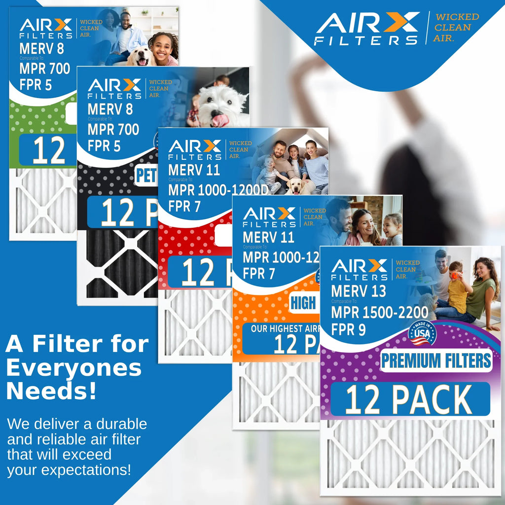 16x30x1 Air Filter MERV 8 Rating, 12 Pack of Furnace Filters Comparable to MPR 700 & FPR 5 - Made in USizeA by AIRX FILTERSize WICKED CLEAN AIR.