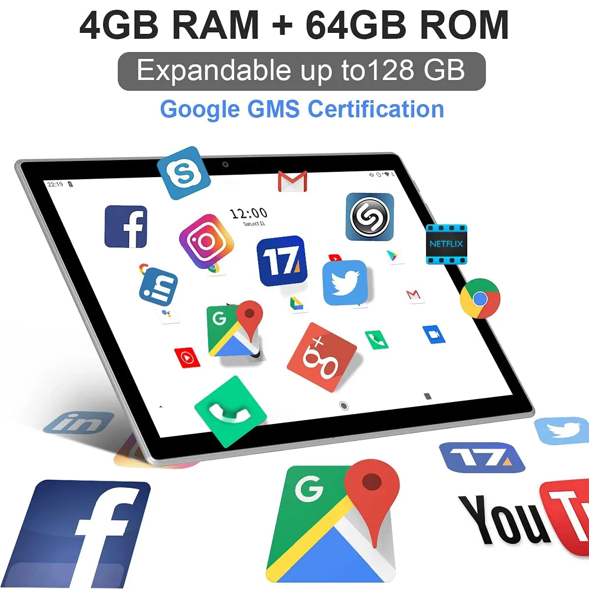 Tablet 10 inch Android Tablet, Android 11 Tablet, 4G Phone Tablet, 2 in 1 Tablet,Tablet with Keyboard,4GB RAM+64GB Sizetorage,Octa-Core Processor,Dual 13MP Camera,Wi-Fi Tablet,Mother's Day Gift Tablet