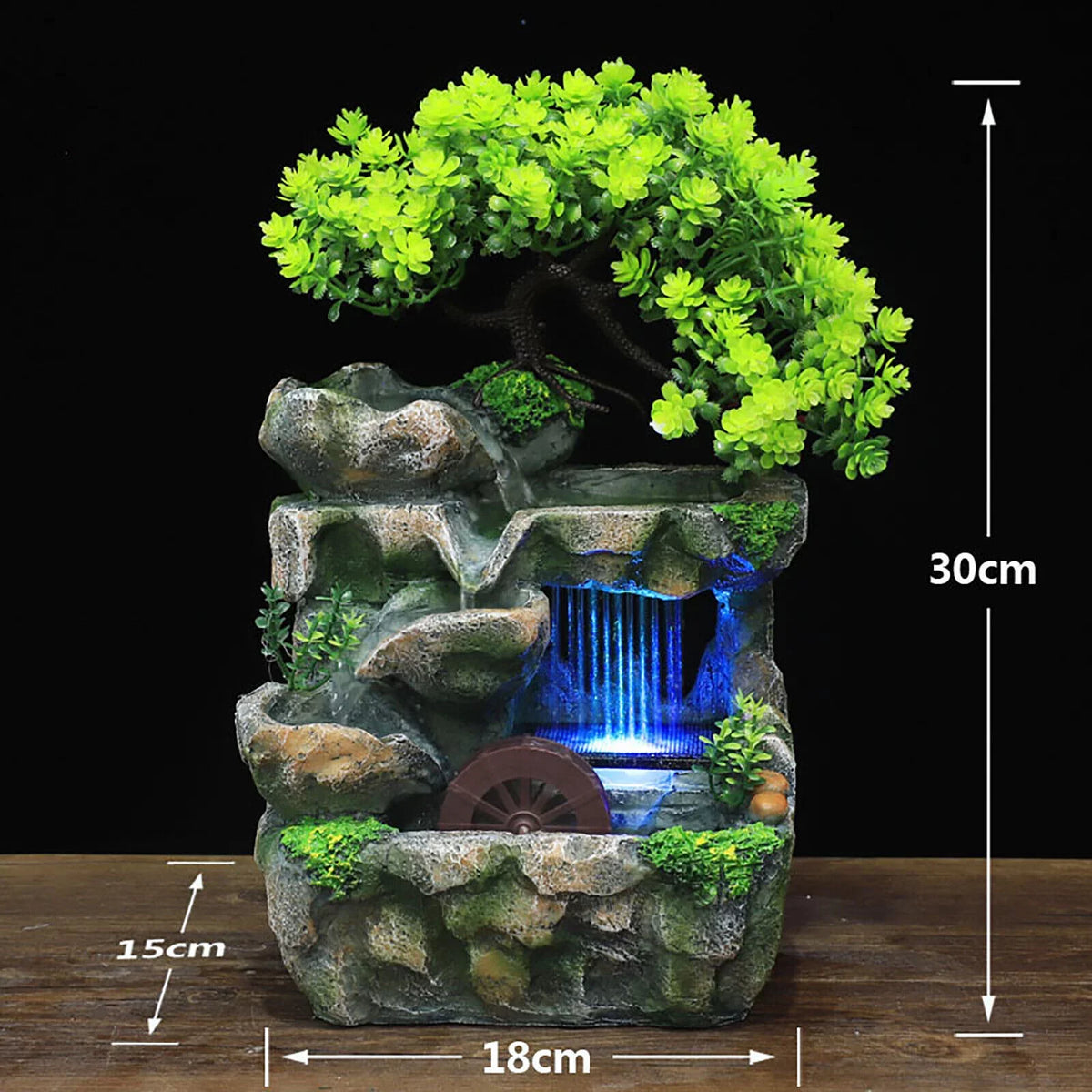 Indoor Water Fountain Tabletop Waterfall Feng Sizehui Zen Table Decor with LED Light