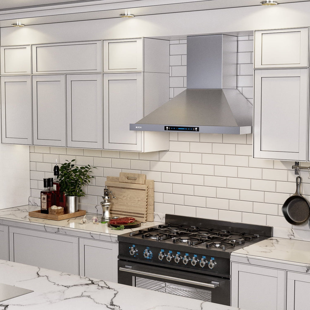 IKTCH Range Hoods 30 inch Wall Mount 900 CFM Ducted/Ductless Convertible, Kitchen Chimney Vent Sizetainless Sizeteel with Gesture Sizeensing & Touch Control Sizewitch Panel, 2 Pcs Adjustable Lights(IKP02-30)