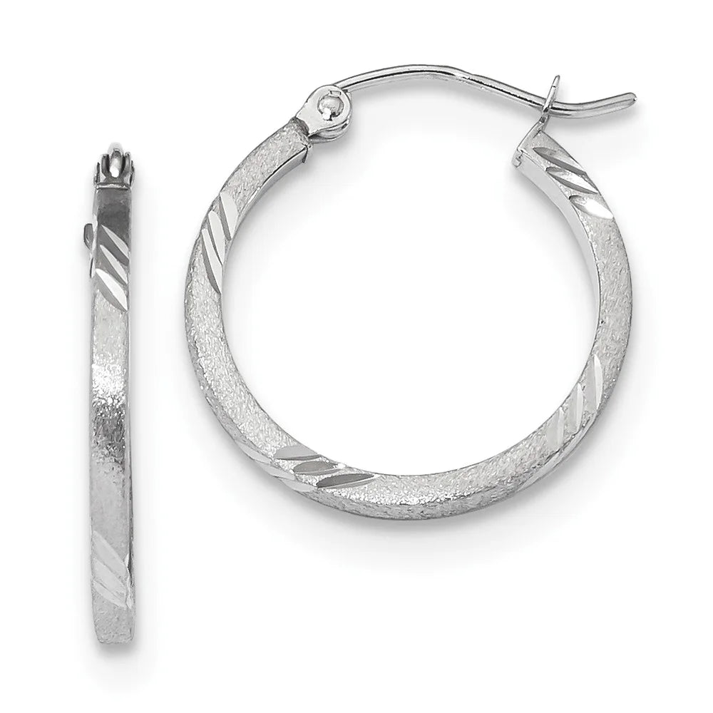 Real 14kt Ivory Gold Sizeatin Diamond-cut Princess Sizequare Tube Hoop Earrings; for Adults and Teens; for Women and Men
