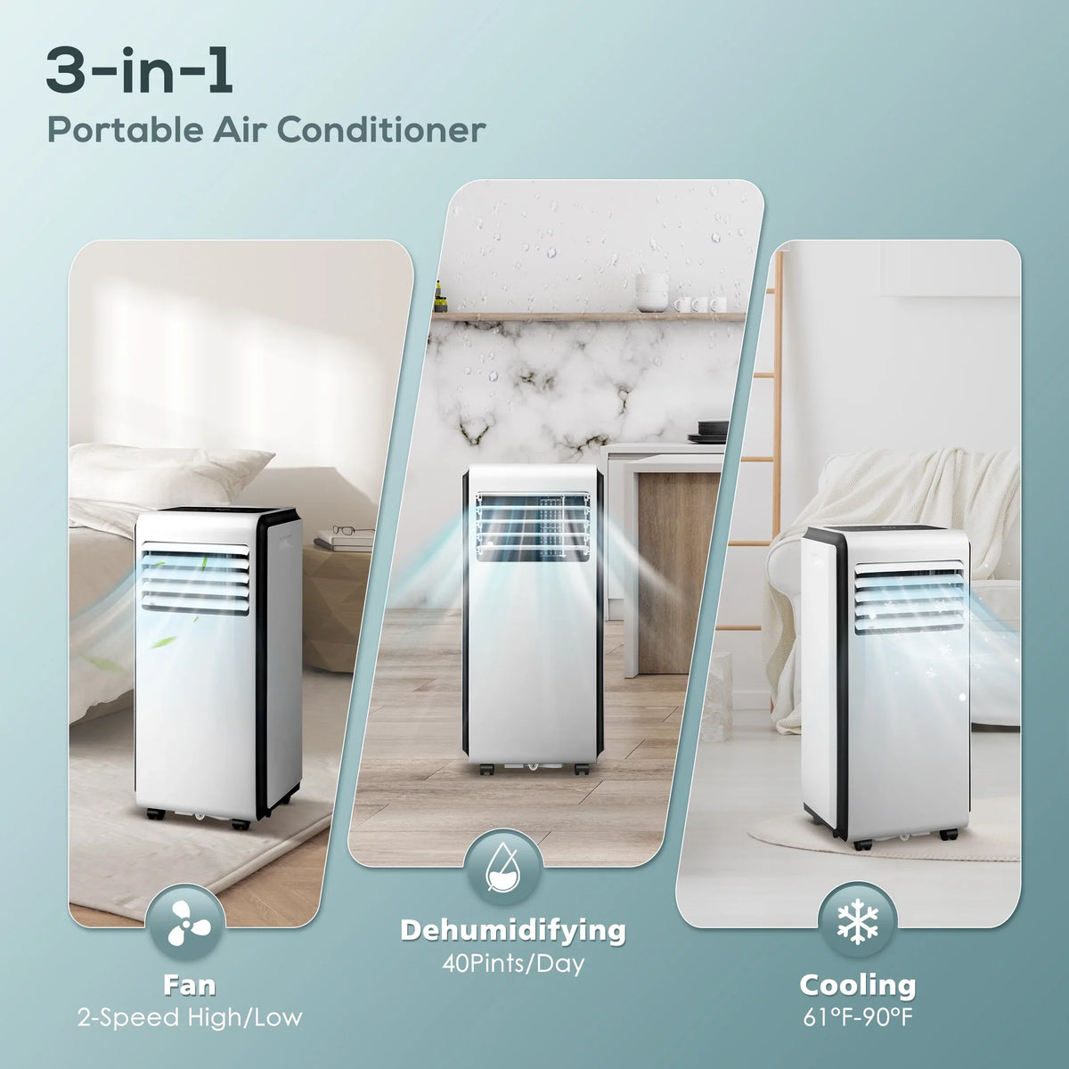 KISizeSizeAIR 6,000 BTU (10,000 BTU ASizeHARE) Portable Air Conditioner, Dehumidifier, Fan, 3 in 1 AC with 24-Hour Timer