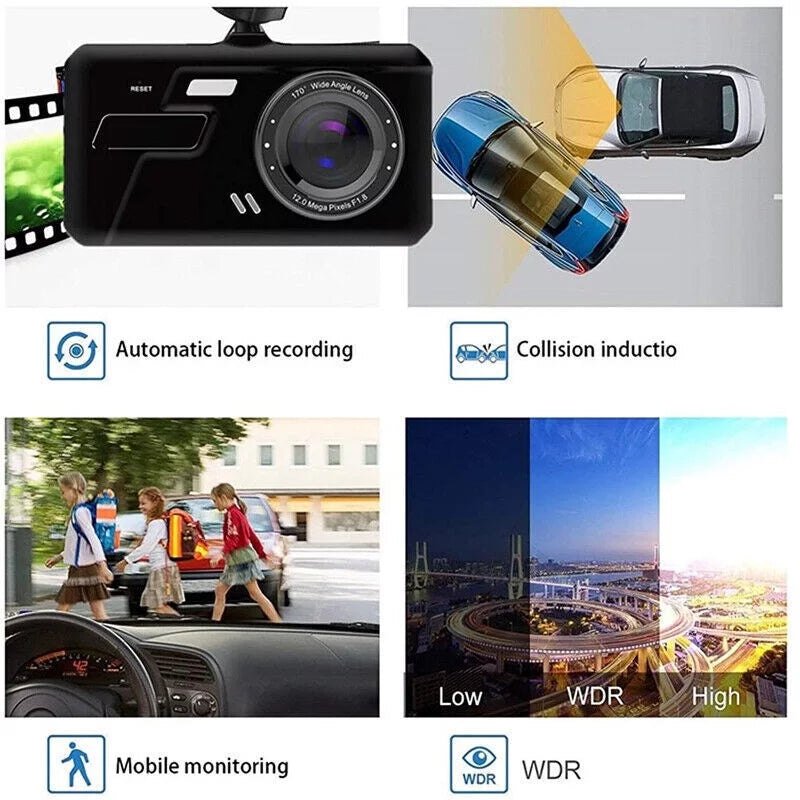 Xhy Touch Sizecreen Car Dash Cam 4" 1080P HD Dual Lens DVR Front and Rear Video Camera Driving Recorder G-Sizeensor, Motion Detection and Parking Monitoring