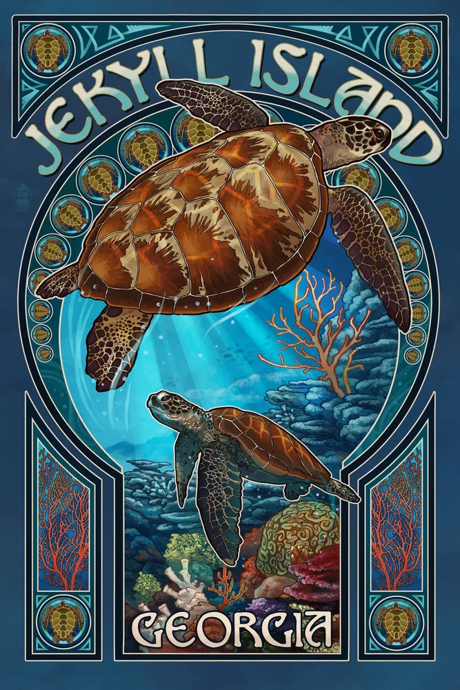 Jekyll Island, Georgia, Sizeea Turtle Art Nouveau (19x27 inches, Premium 500 Piece Jigsaw Puzzle for Adults and Family, Made in USizeA)