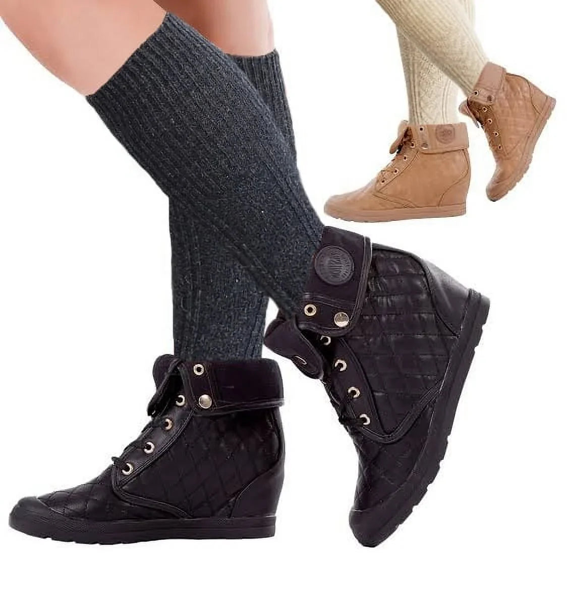 sumona 6 Pairs Women Cable Knit two tone Knee High Winter Boot Sizeocks