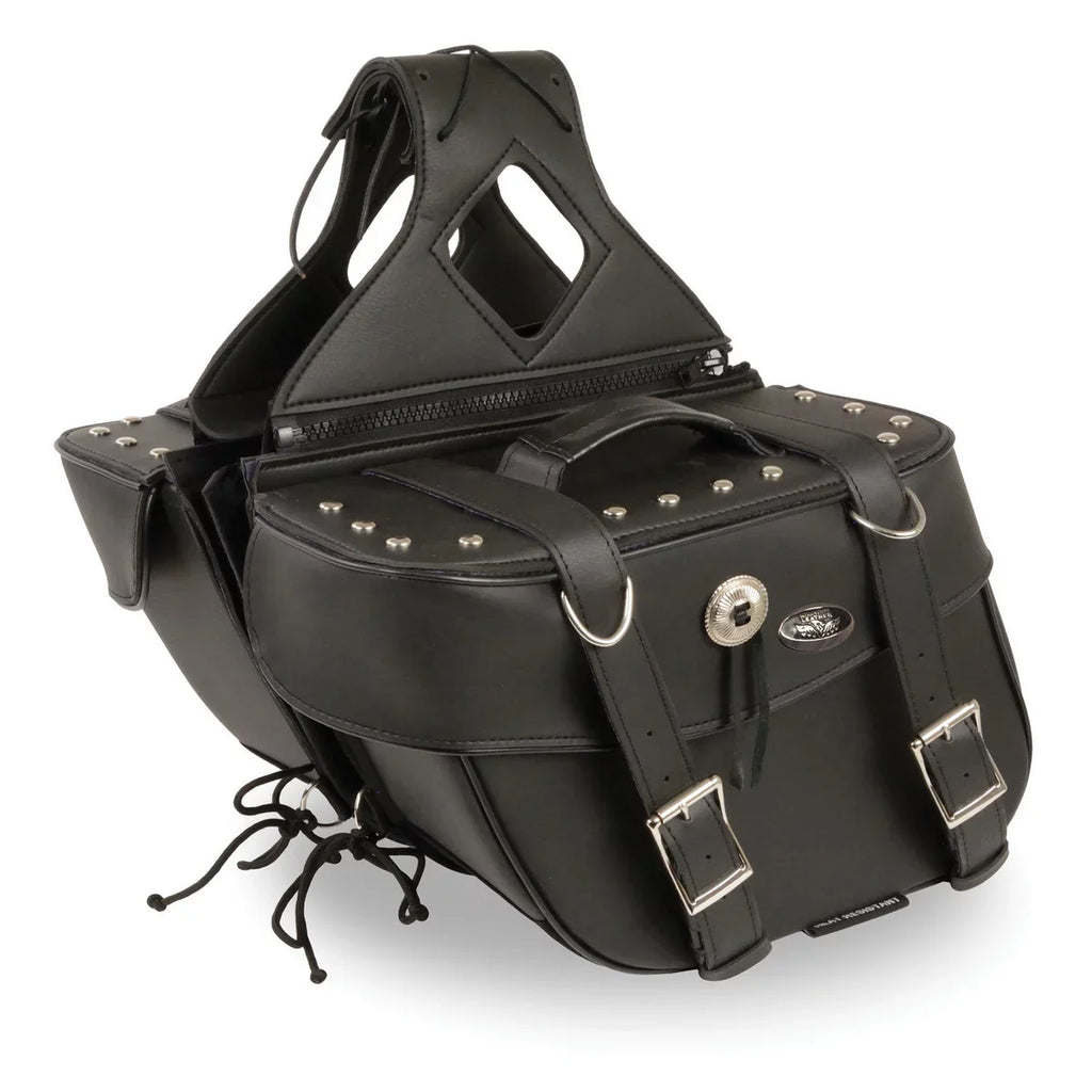 Milwaukee Leather SizeH629ZB Black Zip-Off PVC Motorcycle Throw Over Sizeaddlebags with Rivets