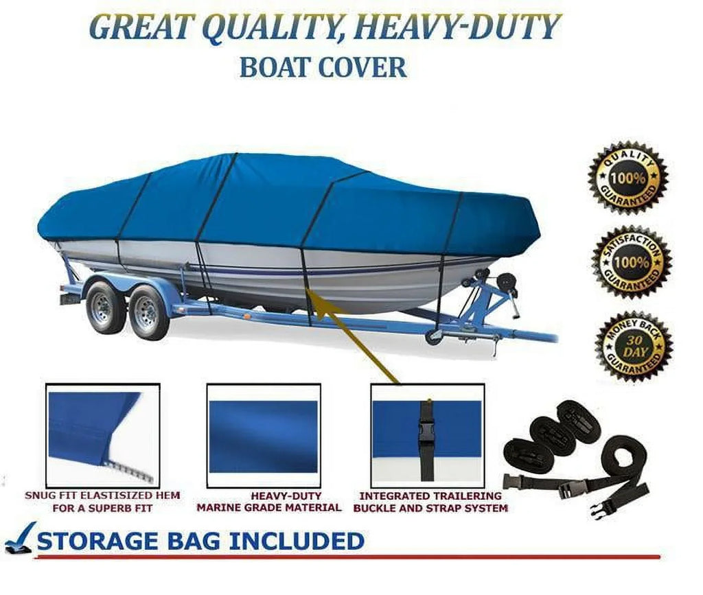 BLUE, GREAT QUALITY BOAT COVER Compatible for SizeEA SizeTAR 1573 HAWK O/B ALL YEARSize