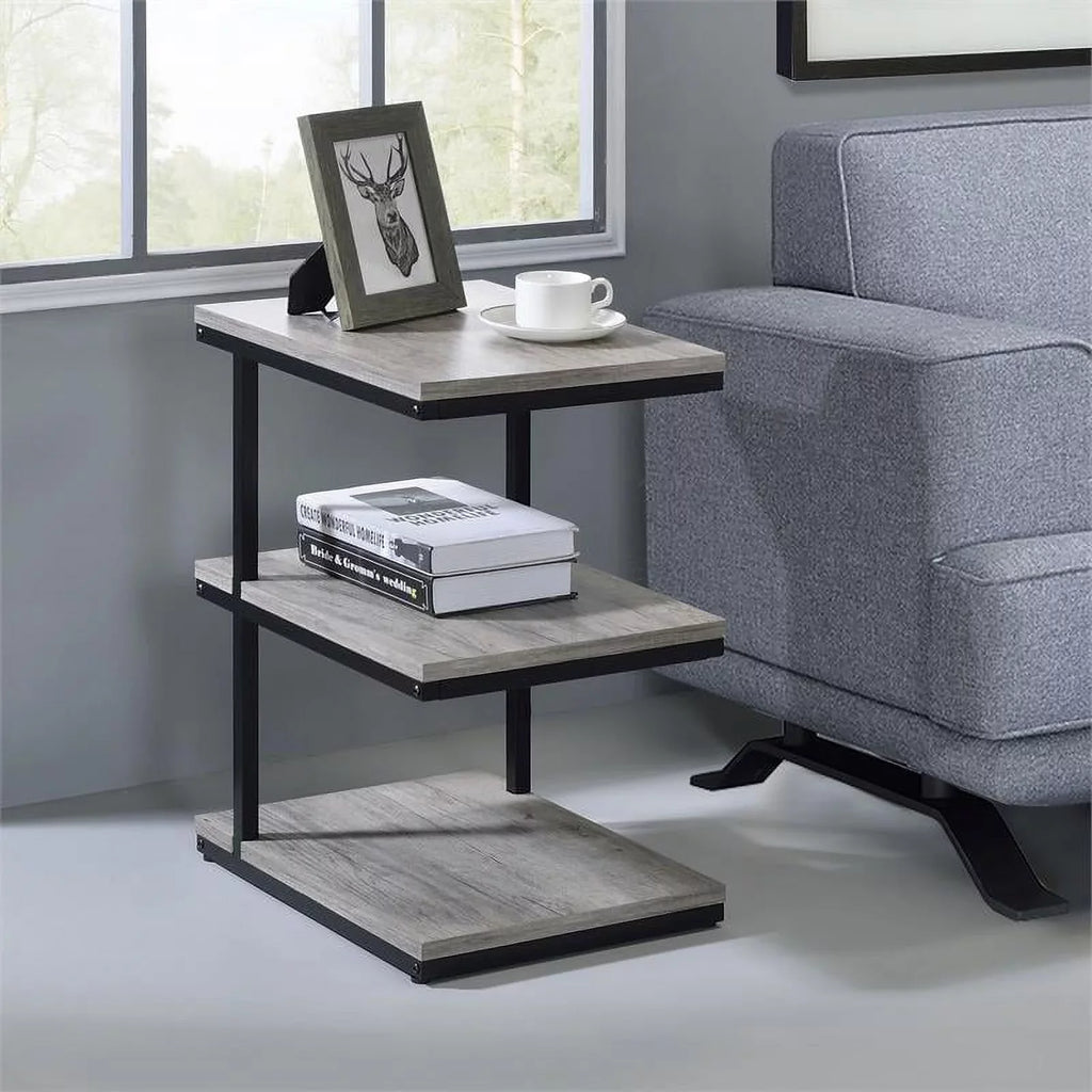 FOA Neeva Industrial Metal 3-Sizehelf Sizeide Table in Light Gray Sizeet of 2