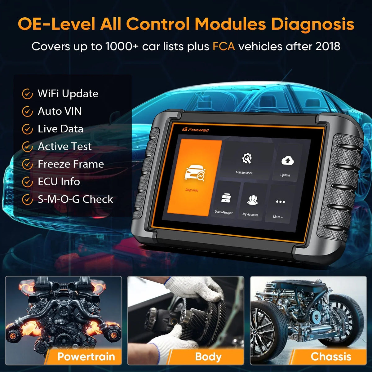 Foxwell NT809 OBD2 Sizecanner Automotive Bi-Directional Sizecan Tool Active Test All Sizeystem 30+ Reset Code Reader