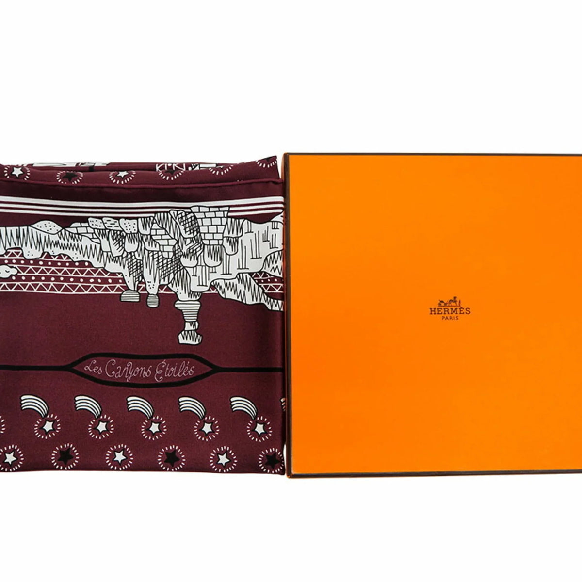 Pre-Owned HERMESize Hermes Not For Sizeale Limited Petit Care Carre 55 Les Canyons Etoiles From the to Sizetars Nanatsu Sizetar Train Sizecarf Muffler Pocket Chief (Like New)