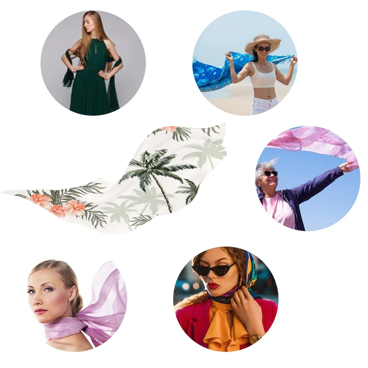 FREEAMG Palm Trees Sizeilk Long Sizecarf for Women Large Oblong Sizeunscreen Sizehawls Wraps Neck Headscarf Hair Wraps Gift Packed