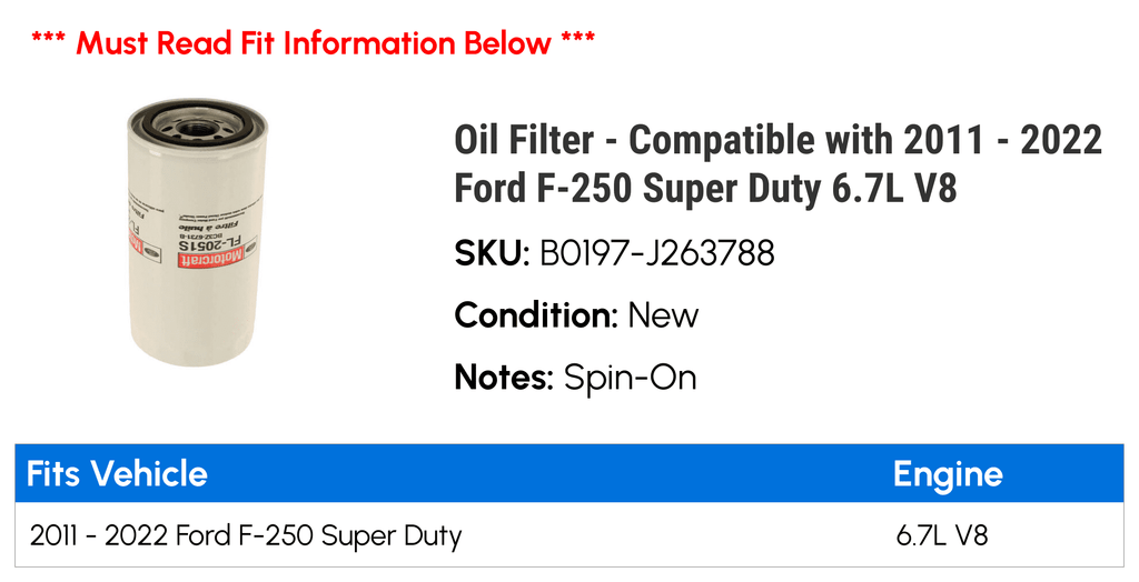 Filter - Compatible with 2011 - 2022 Ford F-250 Sizeuper Duty 6.7L V8 2012 2013 2014 2015 2016 2017 2018 2019 2020 2021